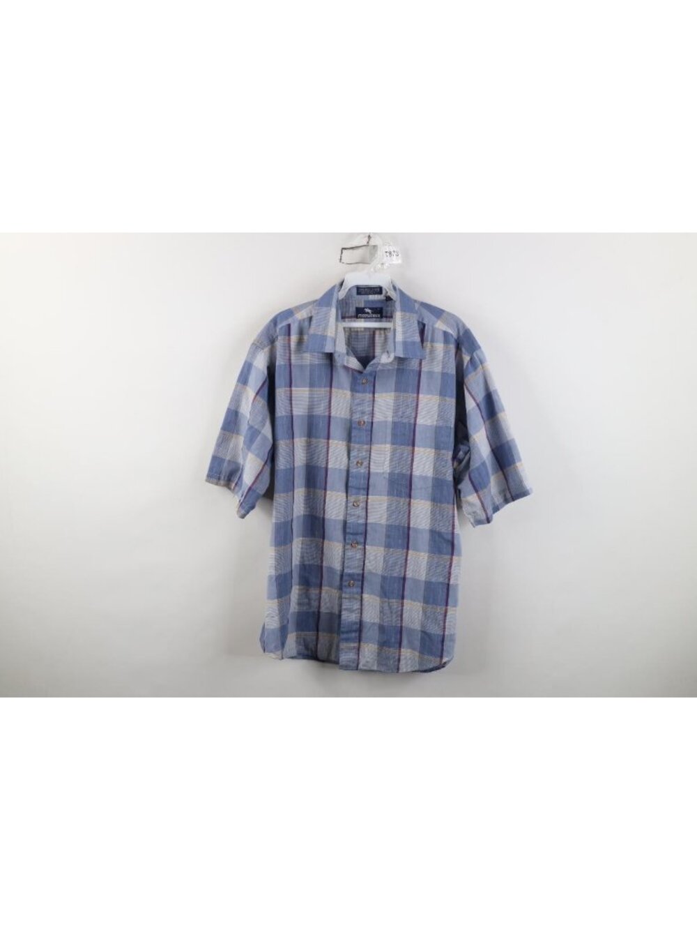 Vtg 70s Collared Button Shirt Mens Size XL Thin Rainbow Checked Short Sleeve